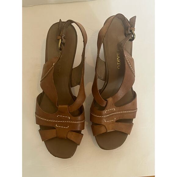 Franco Sarto Cadmus Size 9M Brown Sling Back Wedge Cork Heel Shoes Sandals - Picture 1 of 6